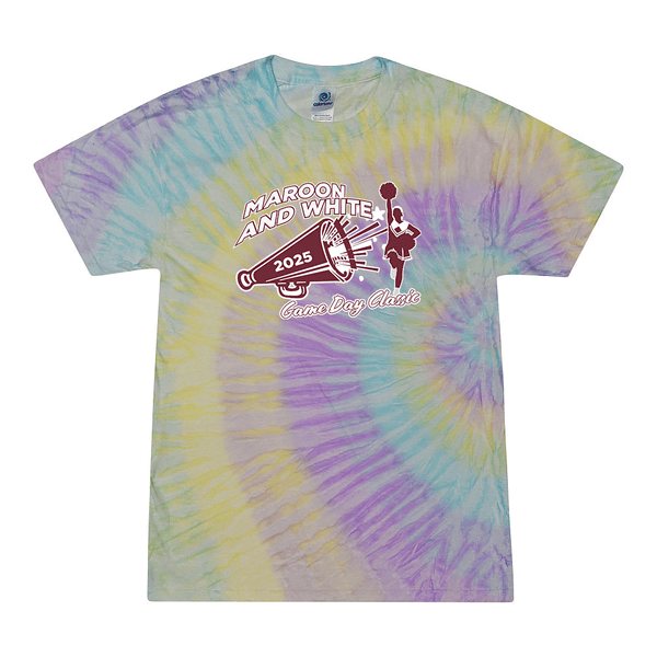 Tie Dyed T-shirt - 2025 Maroon & White Cheer