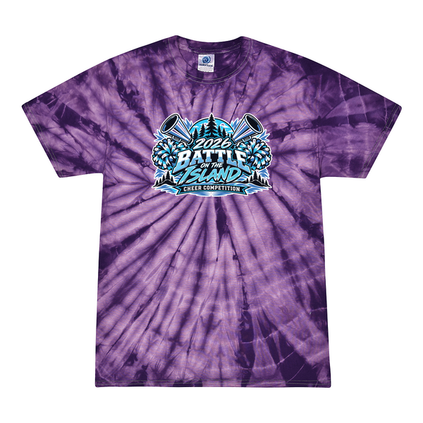 [[color:Spider Purple]] 2026 Battle on the Island Cheer 0008 Spider Purple Tie Dyed T shirt
