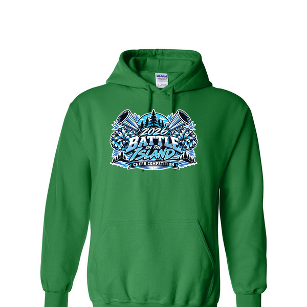 [[color:Irish Green]] 2026 Battle on the Island Cheer 0038 Irish Green Hoodie