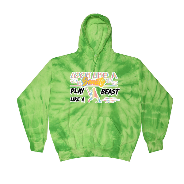 [[color:Spider Lime]] Look Like A Beauty Play Like A Beast Field Hockey Tie Dye Hoodie Spider Lime