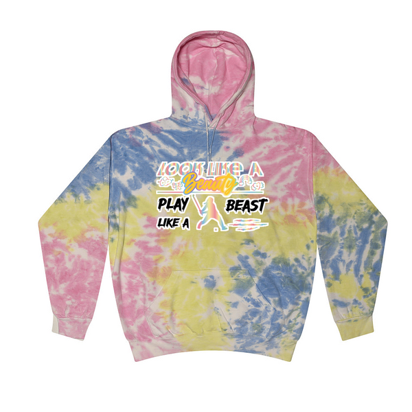 [[color:Sherbert]] Look Like A Beauty Play Like A Beast Field Hockey Tie Dye Hoodie Sherbert