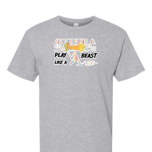 [[color:Sport Grey]] Look Like A Beauty Play Like A Beast Field Hockey Short Sleeve T-shirt Sport Grey