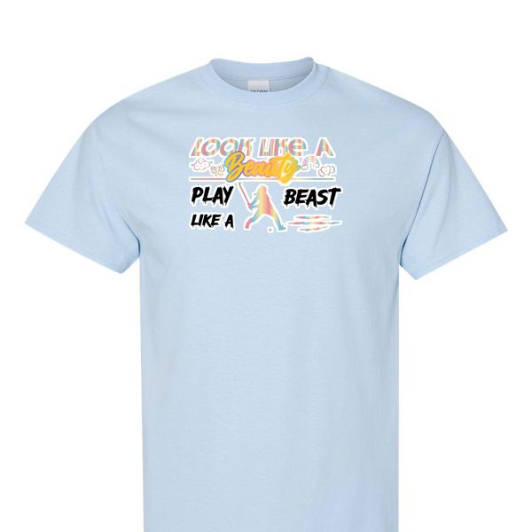[[color:Light Blue]] Look Like A Beauty Play Like A Beast Field Hockey Short Sleeve T-shirt Light Blue