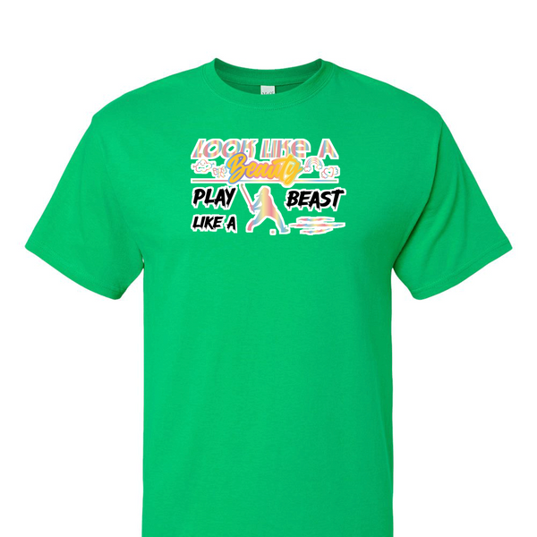 [[color:Irish Green]] Look Like A Beauty Play Like A Beast Field Hockey Short Sleeve T-shirt Irish Green