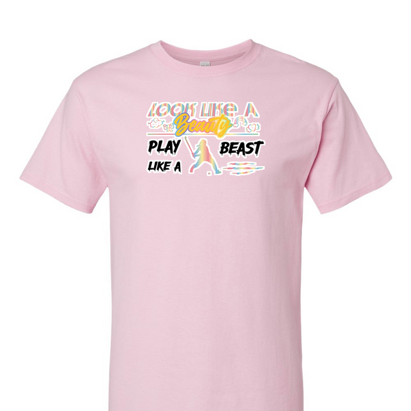 [[color:Light Pink]] Look Like A Beauty Play Like A Beast Field Hockey Short Sleeve T-shirt Light Pink