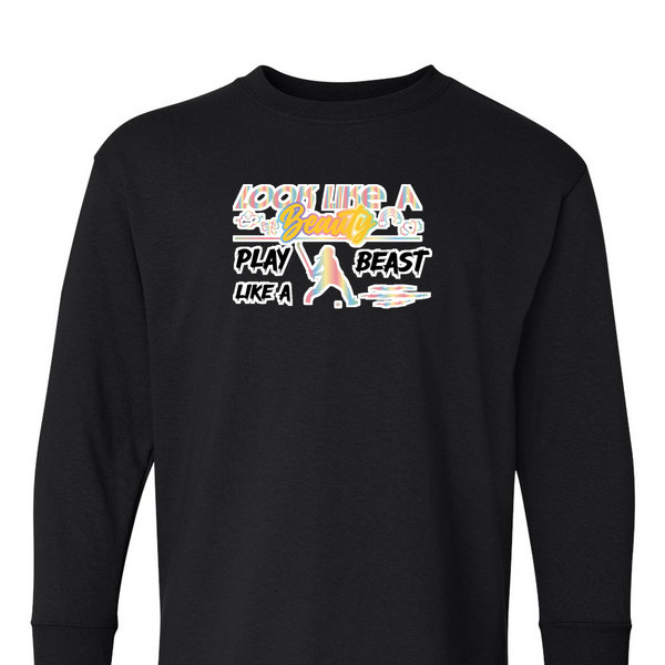 [[color:Black]] Look Like A Beauty Play Like A Beast Field Hockey Long Sleeve T-shirt Black