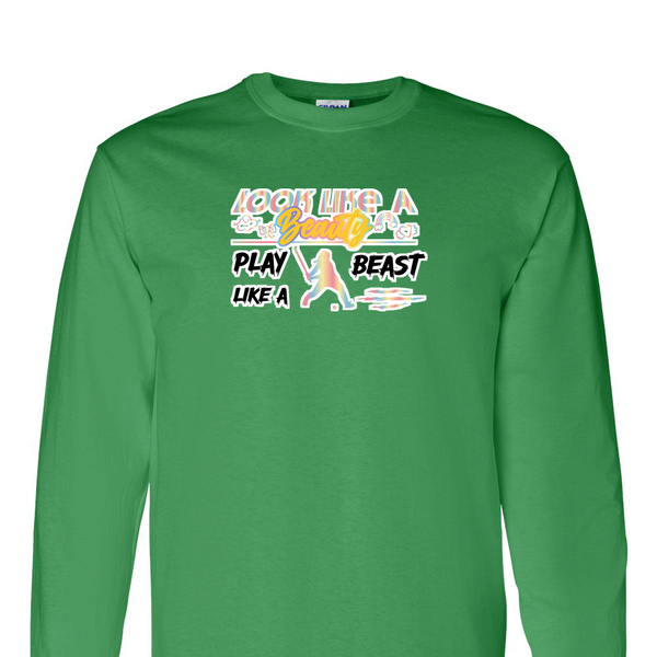 [[color:Irish Green]] Look Like A Beauty Play Like A Beast Field Hockey Long Sleeve T-shirt Irish Green