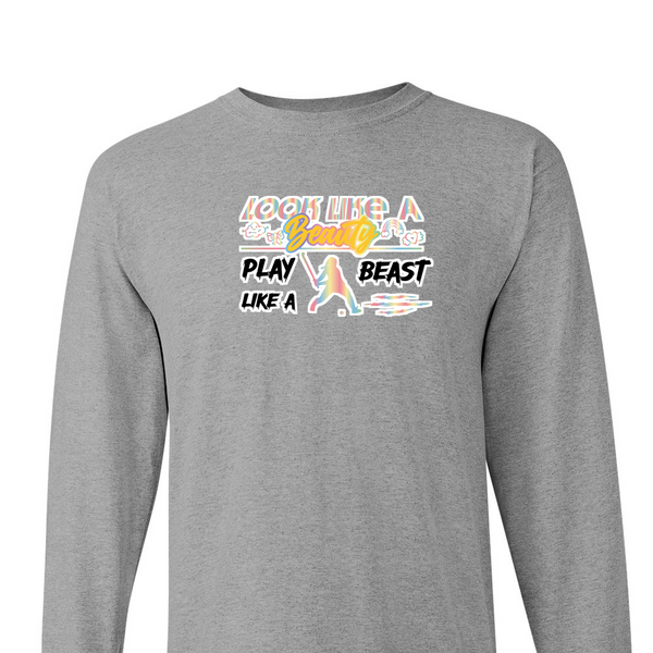 [[color:Sport Grey]] Look Like A Beauty Play Like A Beast Field Hockey Long Sleeve T-shirt Sport Grey
