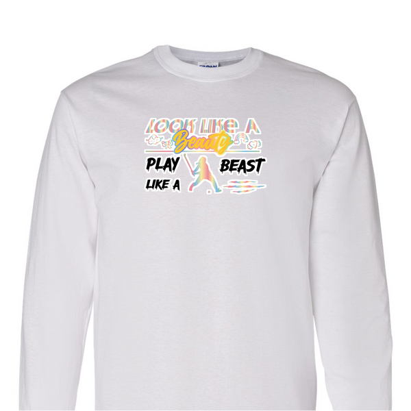 [[color:White]] Look Like A Beauty Play Like A Beast Field Hockey Long Sleeve T-shirt White