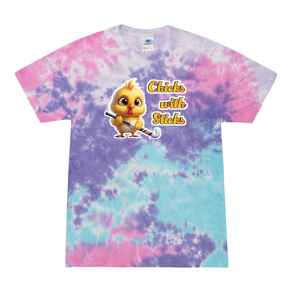 [[color:Cotton Candy]] Chicks With Sticks Field Hockey Tie Dye T-shirt Cotton Candy