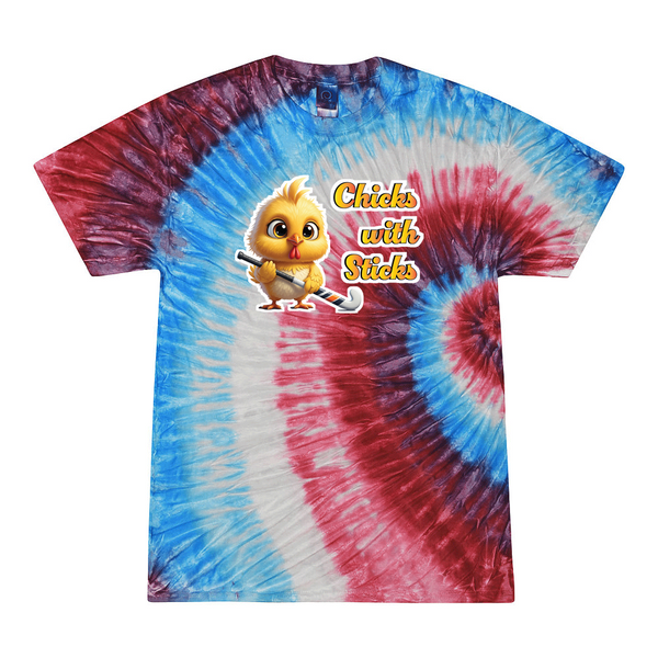 [[color:Firecracker]] Chicks With Sticks Field Hockey Tie Dye T-shirt Firecracker
