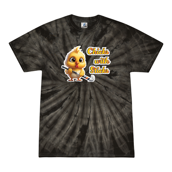[[color:Spider Black]] Chicks With Sticks Field Hockey Tie Dye T-shirt Spider Black