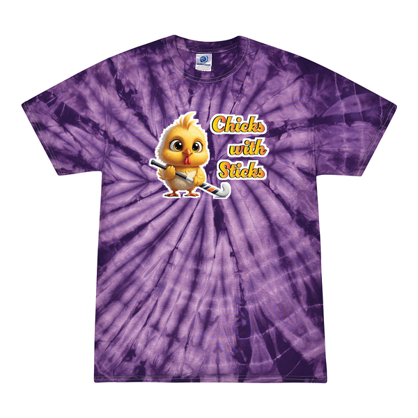 [[color:Spider Purple]] Chicks With Sticks Field Hockey Tie Dye T-shirt Spider Purple