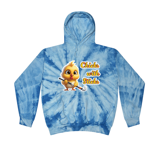 [[color:Spider Baby Blue]] Chicks With Sticks Field Hockey Tie Dye Hoodie Spider Baby Blue