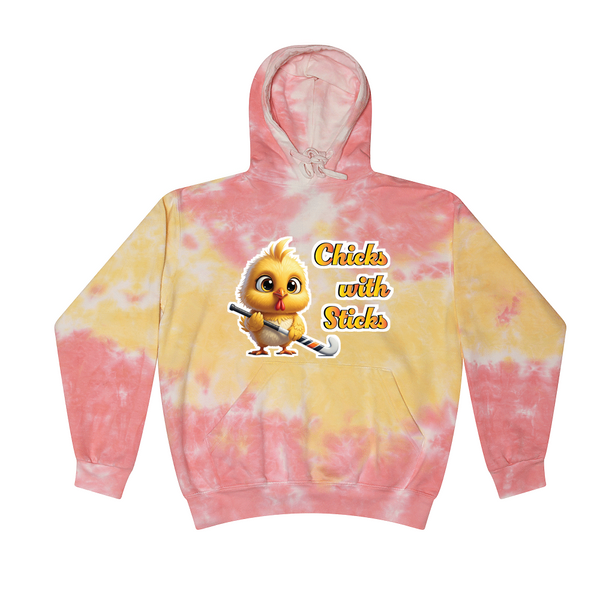 [[color:Funnel Cake]] Chicks With Sticks Field Hockey Tie Dye Hoodie Funnel Cake