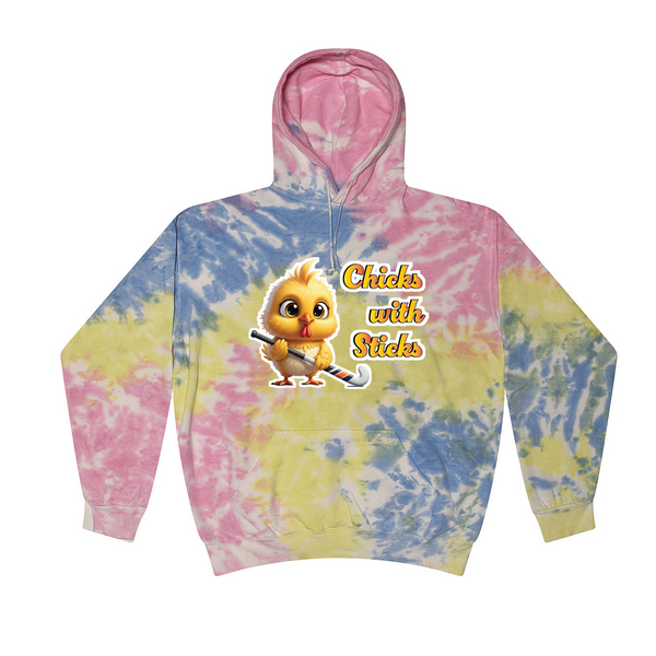 [[color:Sherbert]] Chicks With Sticks Field Hockey Tie Dye Hoodie Sherbert