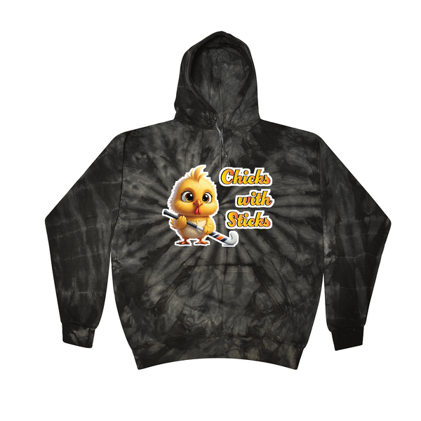 [[color:Spider Black]] Chicks With Sticks Field Hockey Tie Dye Hoodie Spider Black