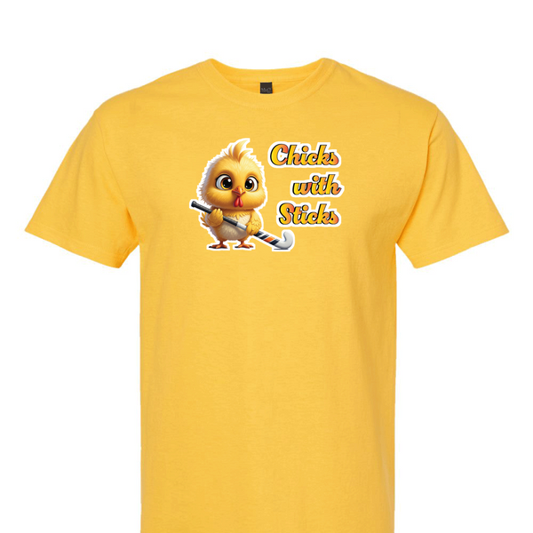 [[color:Daisy]] Chicks With Sticks Field Hockey Short Sleeve T-shirt Daisy