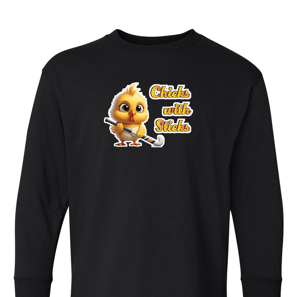 [[color:Black]] Chicks With Sticks Field Hockey Long Sleeve T-shirt Black