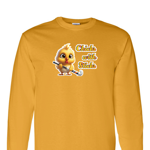 [[color:Gold]] Chicks With Sticks Field Hockey Long Sleeve T-shirt Gold