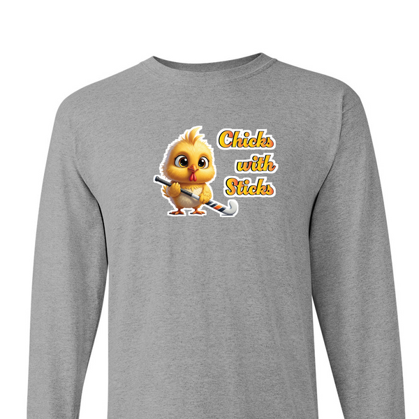 [[color:Sport Grey]] Chicks With Sticks Field Hockey Long Sleeve T-shirt Sport Grey