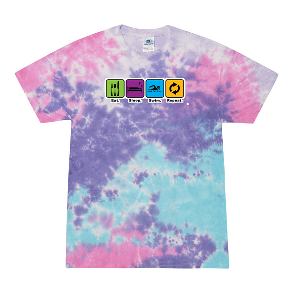 [[color:Cotton Candy]] Eat Sleep Swim Repeat Tie Dye T-shirt Cotton Candy