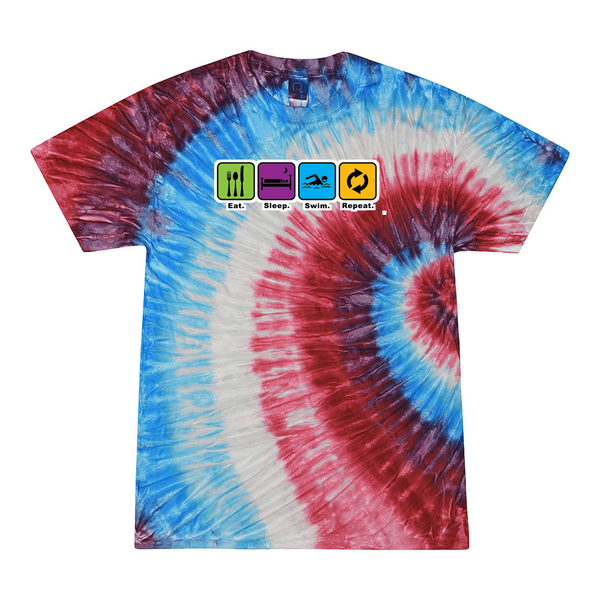[[color:Firecracker]] Eat Sleep Swim Repeat Tie Dye T-shirt Firecracker
