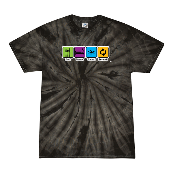 [[color:Spider Black]] Eat Sleep Swim Repeat Tie Dye T-shirt Spider Black