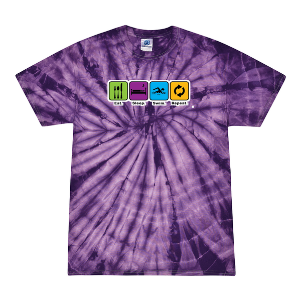 [[color:Spider Purple]] Eat Sleep Swim Repeat Tie Dye T-shirt Spider Purple
