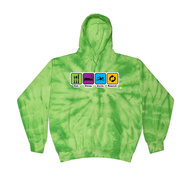 [[color:Spider Lime]] Eat Sleep Swim Repeat Tie Dye Hoodie Spider Lime