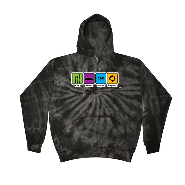 [[color:Spider Black]] Eat Sleep Swim Repeat Tie Dye Hoodie Spider Black