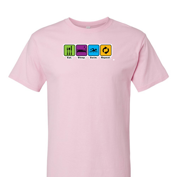 [[color:Light Pink]] Eat Sleep Swim Repeat Short Sleeve T-shirt Light Pink