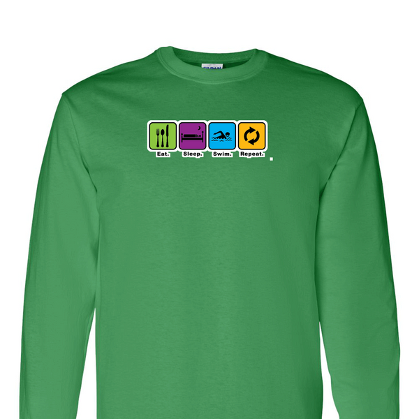 [[color:Irish Green]] Eat Sleep Swim Repeat Long Sleeve T-shirt Irish Green