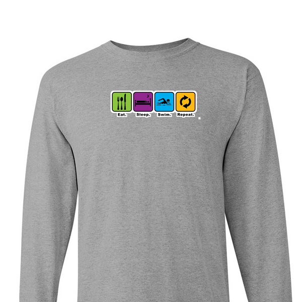 [[color:Sport Grey]] Eat Sleep Swim Repeat Long Sleeve T-shirt Sport Grey