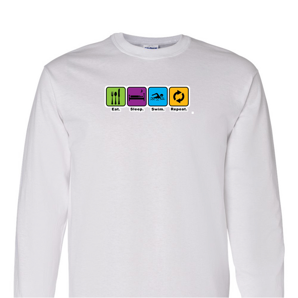 [[color:White]] Eat Sleep Swim Repeat Long Sleeve T-shirt White