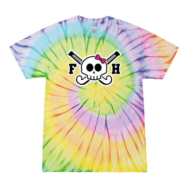[[color:Lolli-pop]] Field Hockey Skull With Bow Tie Dye T-shirt Lolli-pop