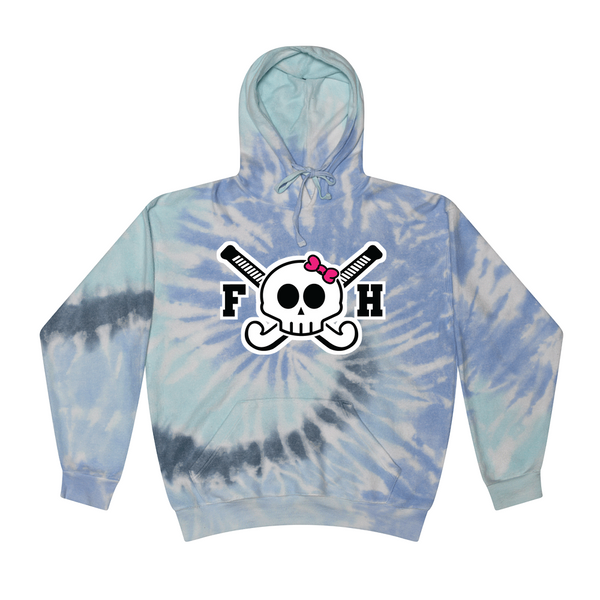 [[color:Lagoon]] Field Hockey Skull With Bow Tie Dye Hoodie Lagoon