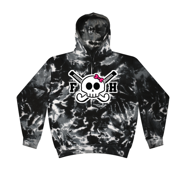 [[color:Multi Black]] Field Hockey Skull With Bow Tie Dye Hoodie Multi Black