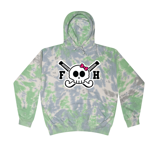 [[color:Slushy]] Field Hockey Skull With Bow Tie Dye Hoodie Slushy