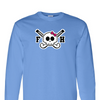 [[color:Carolina Blue]] Field Hockey Skull With Bow Long Sleeve T-shirt Carolina Blue