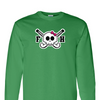 [[color:Irish Green]] Field Hockey Skull With Bow Long Sleeve T-shirt Irish Green