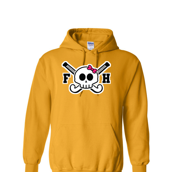 [[color:Gold]] Field Hockey Skull With Bow Hoodie Gold