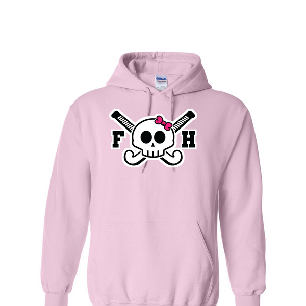 [[color:Light Pink]] Field Hockey Skull With Bow Hoodie Light Pink