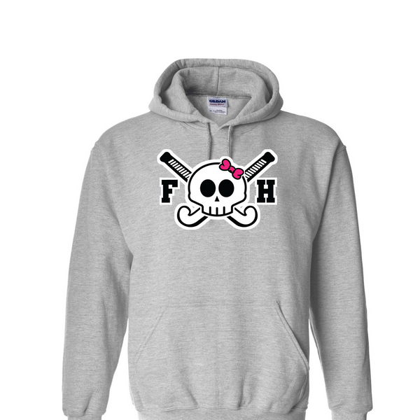 [[color:Sport Grey]] Field Hockey Skull With Bow Hoodie Sport Grey