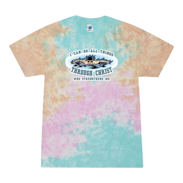 [[color:Snow Cone]] I Can Do All Things Swimming Tie Dye T-shirt Snow Cone