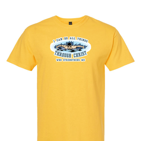 [[color:Daisy]] I Can Do All Things Swimming Short Sleeve T-shirt Daisy
