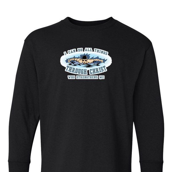 [[color:Black]] I Can Do All Things Swimming Long Sleeve T-shirt Black