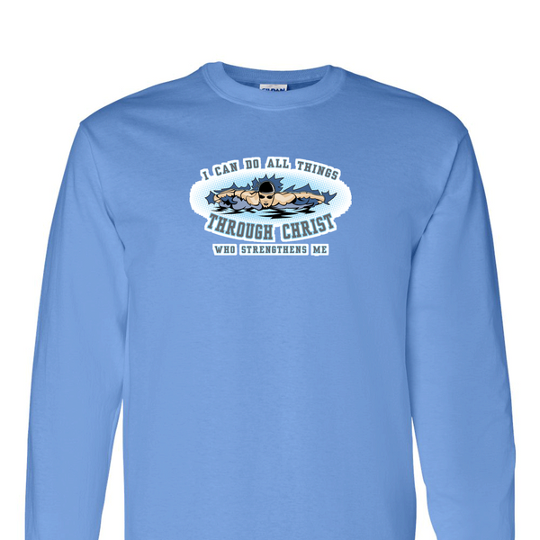 [[color:Carolina Blue]] I Can Do All Things Swimming Long Sleeve T-shirt Carolina Blue