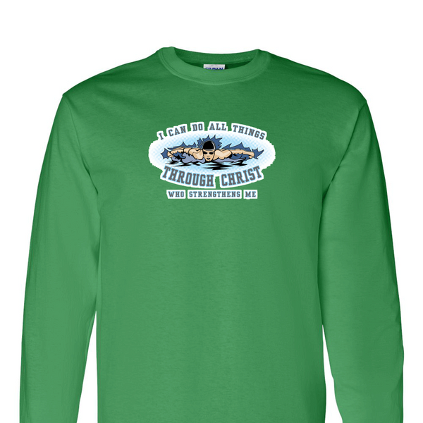 [[color:Irish Green]] I Can Do All Things Swimming Long Sleeve T-shirt Irish Green