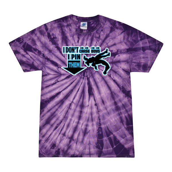 [[color:Spider Purple]] I Don't Chase Boys Girls Wrestling Tie Dye T-shirt Spider Purple